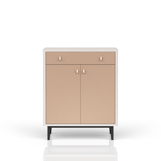 Contemporary Bar Cabinet With Large Storage - White / Pecan Bernards Furniture