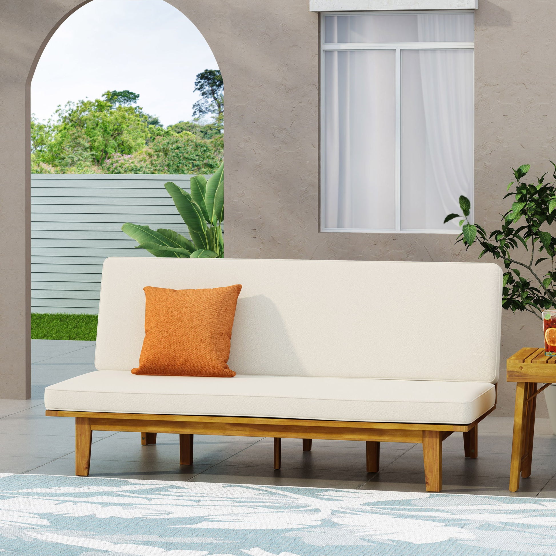 Outdoor Elegance Daybed With Convertible Design Cushion Frame - Beige Noble House
