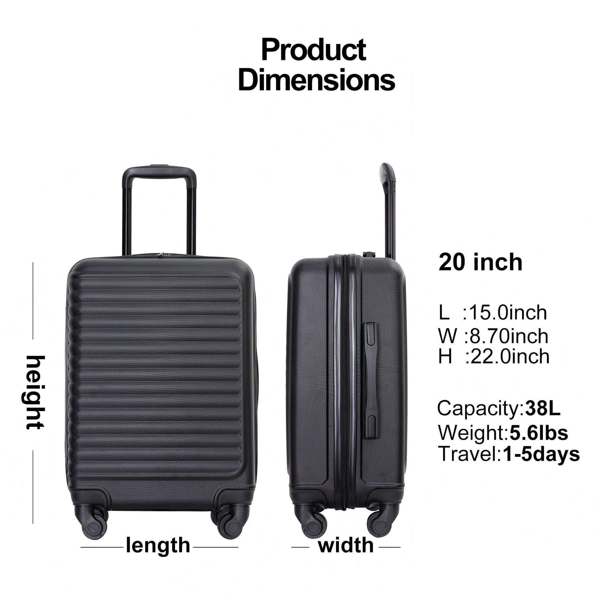 20" Carry On Luggage Lightweight Suitcase, Spinner Wheels Daily Nest