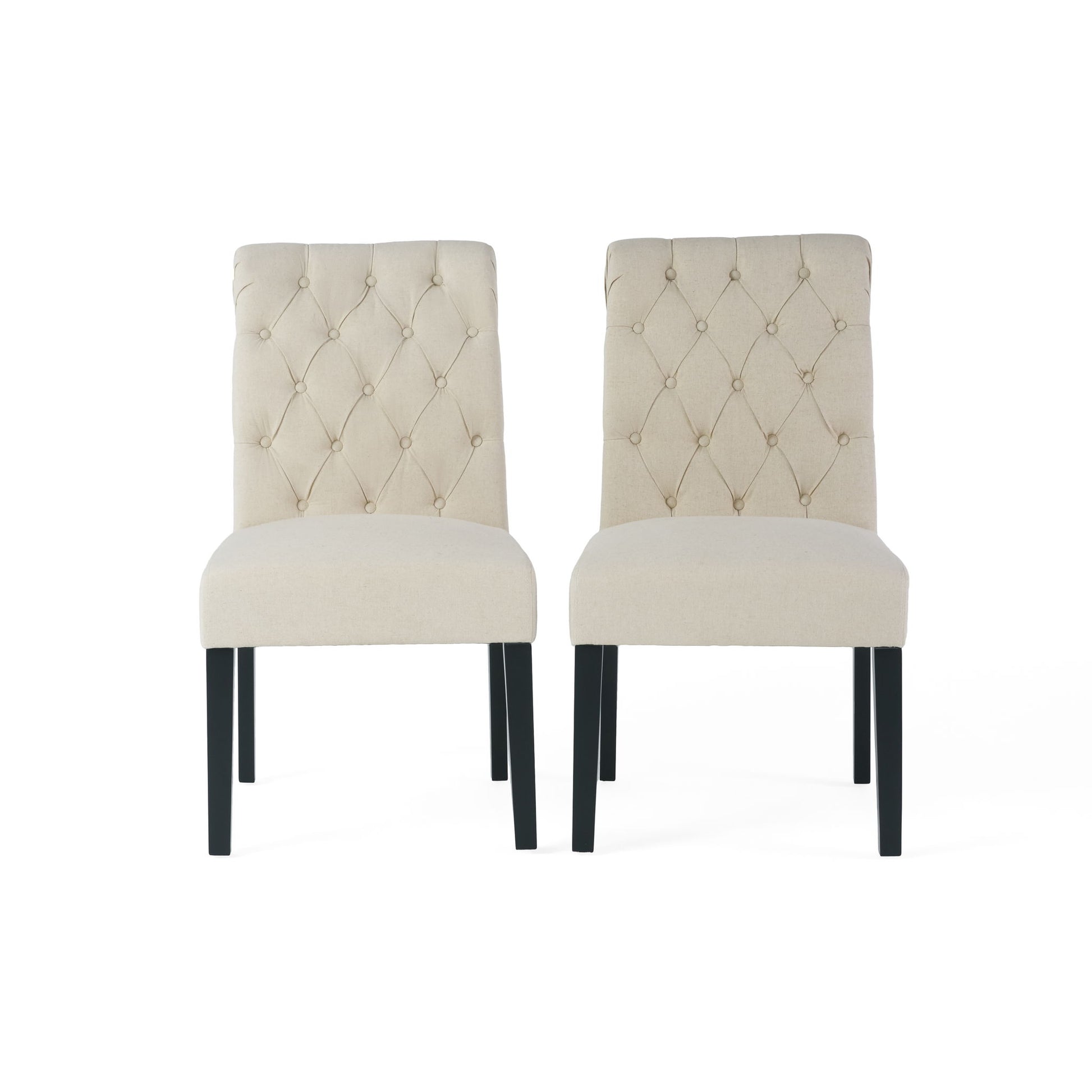Dining Rolltop Chairs (Set of 2), Upholstered Armless Chair With Wood Leg - Ivory Noble House