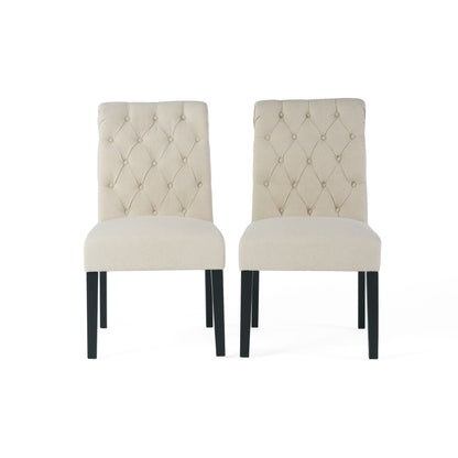 Dining Rolltop Chairs (Set of 2), Upholstered Armless Chair With Wood Leg - Ivory Noble House