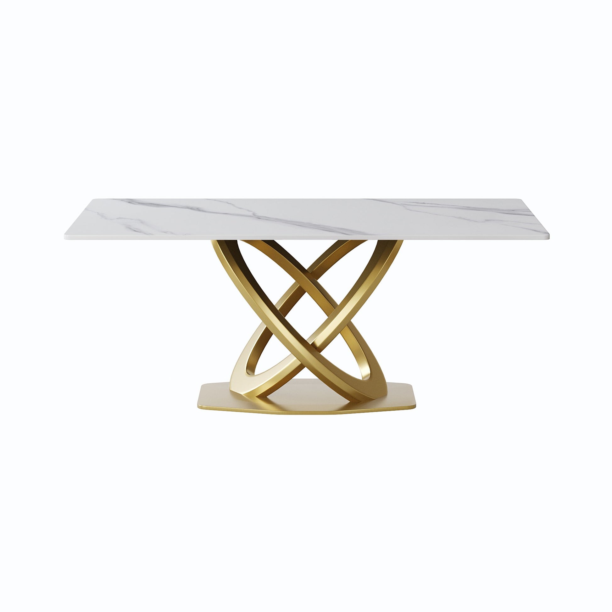 70.84" Modern Artificial Stone Panel Double-Ring Stainless Steel Metal Legs, Can Accommodate 6-8 People Home Essentials