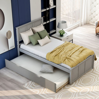 Platform Bed With Twin Trundle And Frame, Twin Size - Gray Hearth and Haven