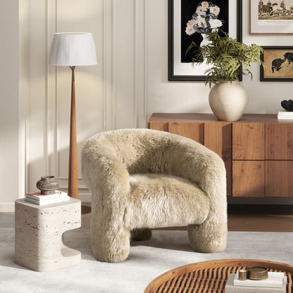 Avalon - Genuine Sheepskin Fur Split Barrel Back Accent Chair - Natural Blonde Jennifer Taylor Home