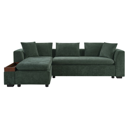 Modern L Shaped Sectional Sofa With Chenille Upholstery And Wooden Storage Hearth and Haven
