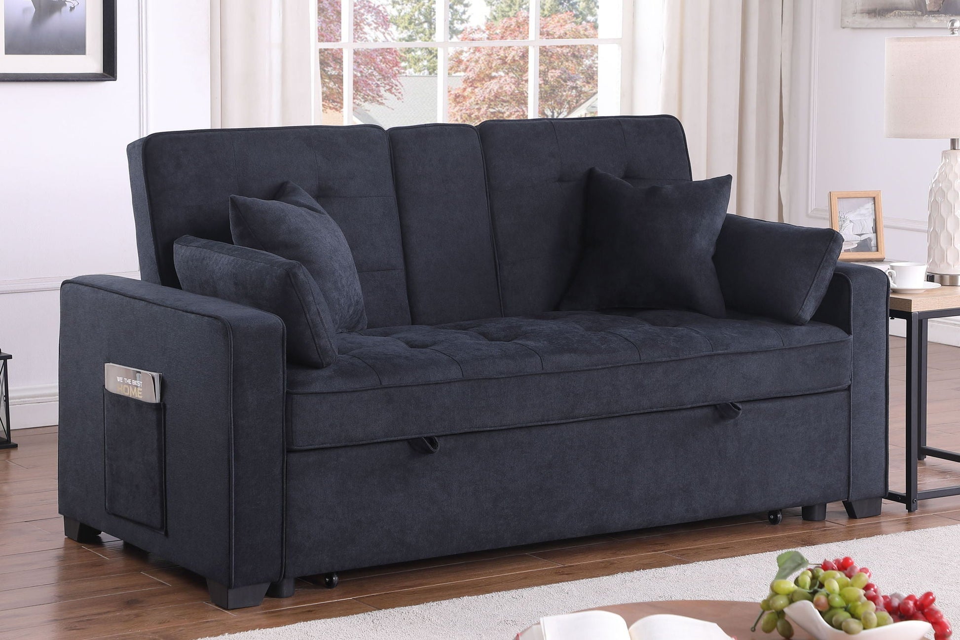 Cody II - 69.5"W Woven Fabric Convertible Sleeper Loveseat with Cup Holder Lilola Home