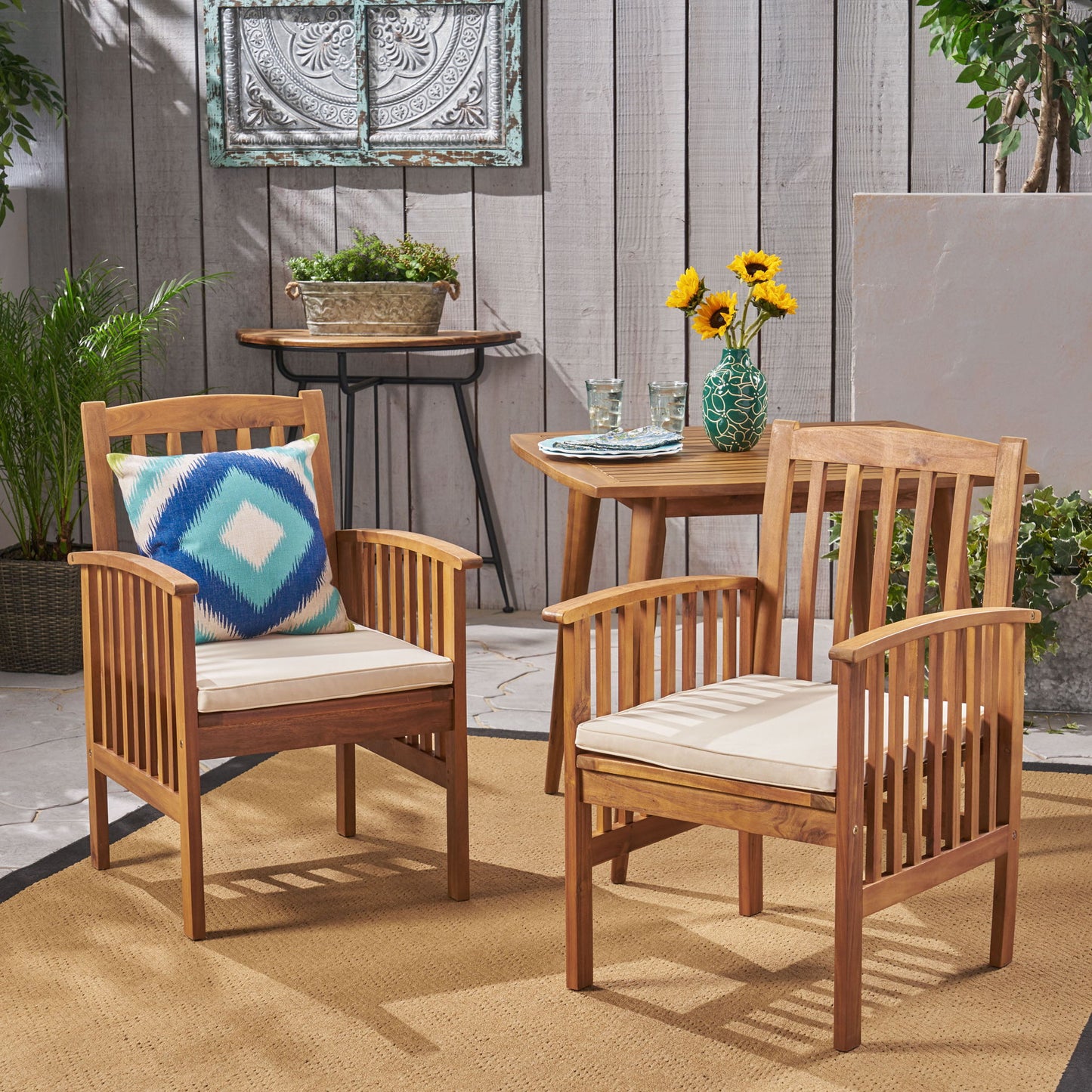 Casa - Acacia Dining Chair Set With Cushions, Noble House
