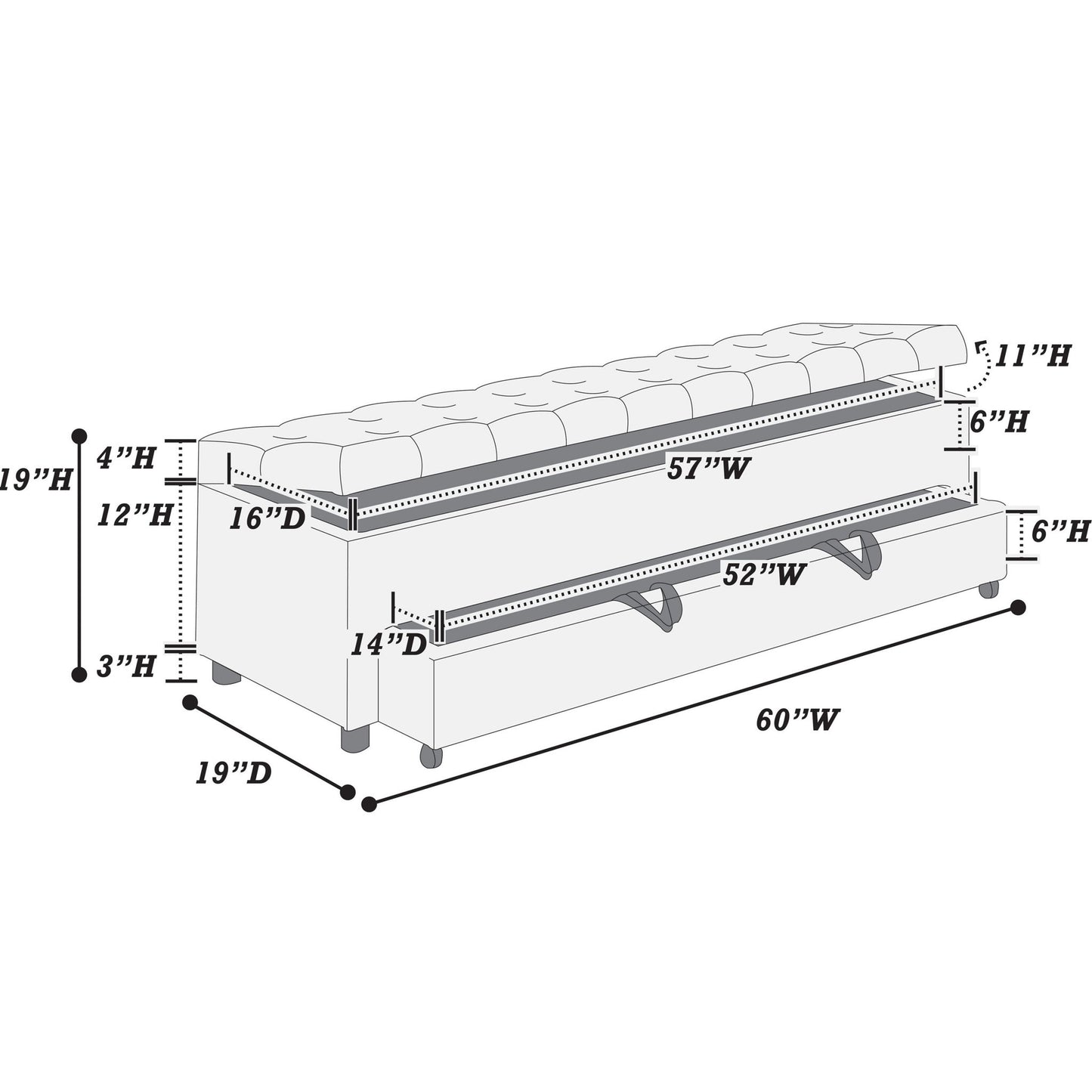 Storage Ottoman With Tufted Seat And Underseat Drawer Home Essentials