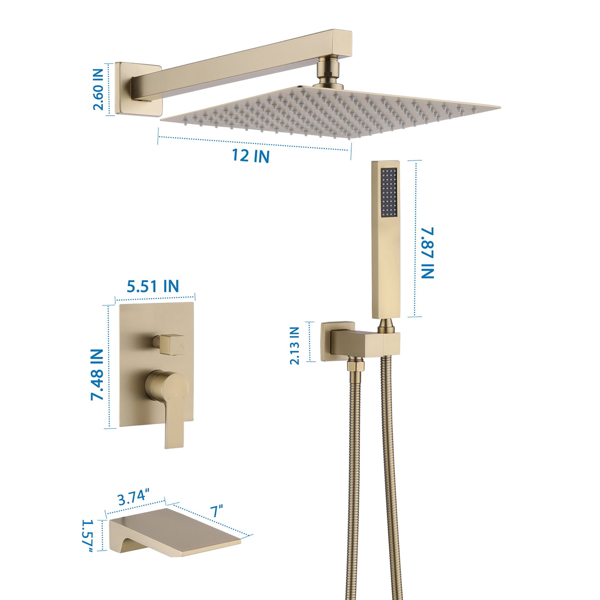 Tub Shower Faucet Set With 12" Rain Shower Head And Handheld Spray Combo Daily Nest