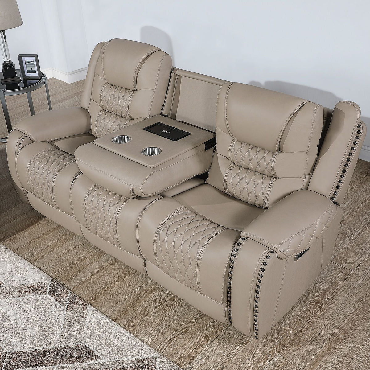 Power Reclining Sofa With USB Ports, Drop Down Table & Adjustable Headrest - Toffee Home Essentials