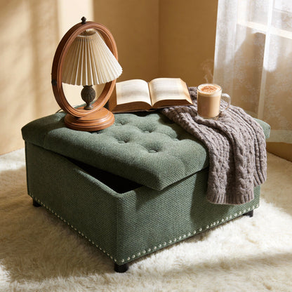 Square Tufted Storage Ottoman With Nailhead Trim Home Essentials