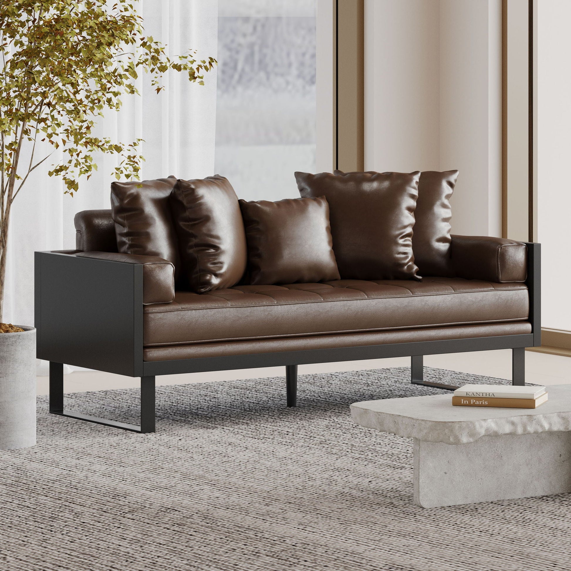 Contemporary Oversized Loveseat With Accent Pillow Noble House