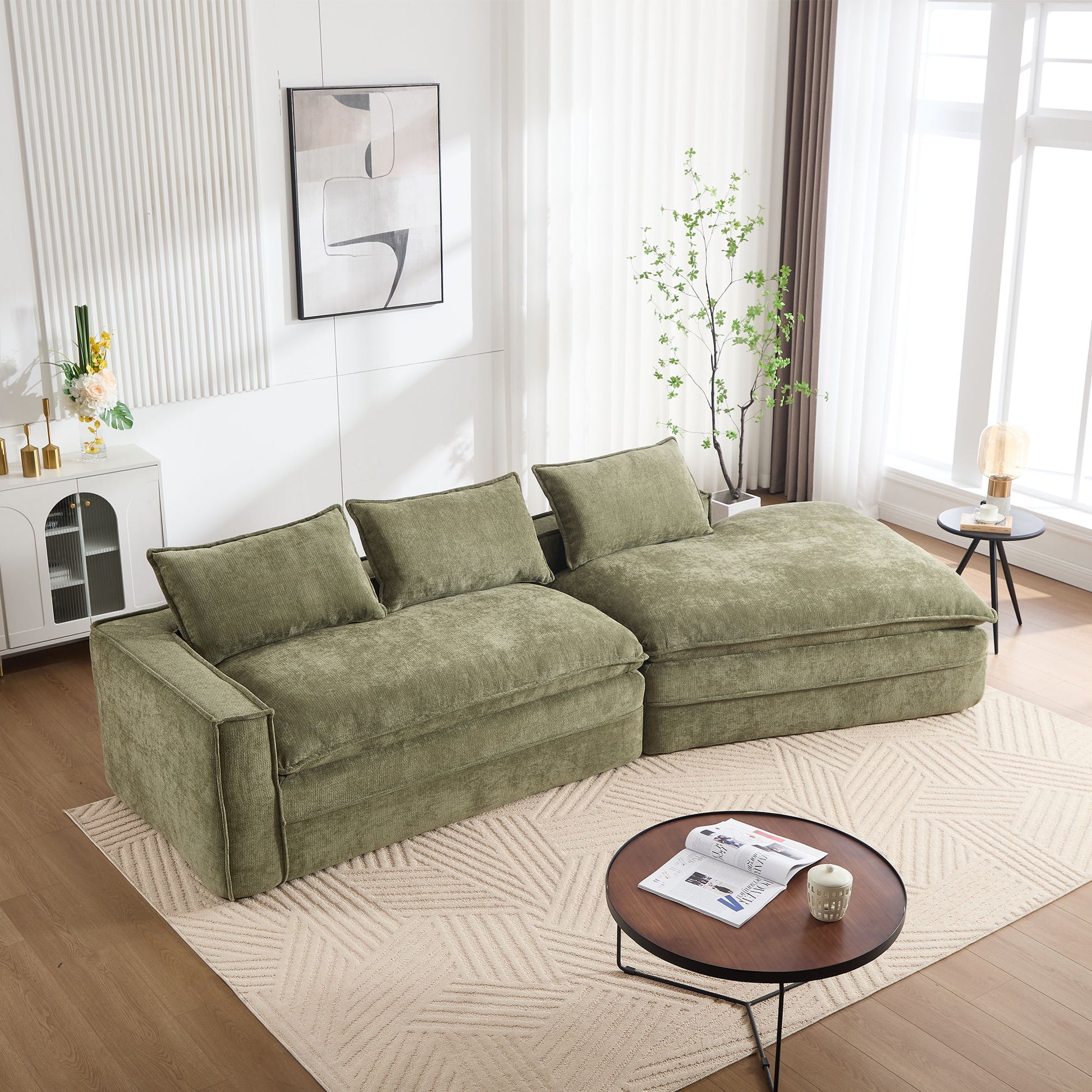Modern Minimalist Modular Sectional Sofa With Deep Seats And Right Facing Chaise Home Essentials