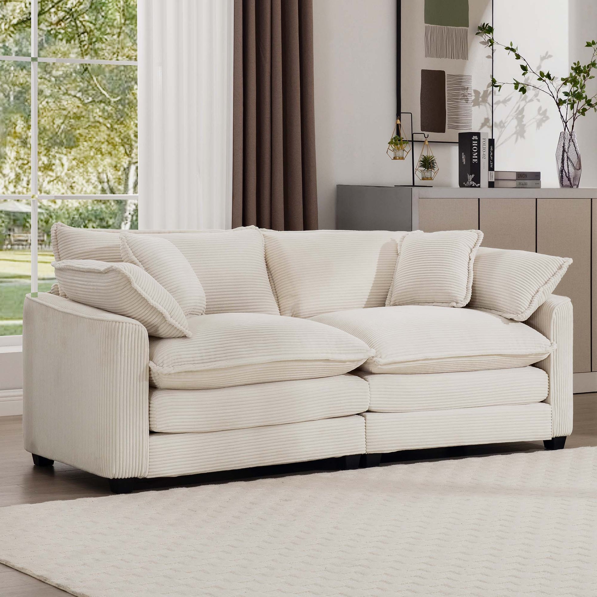 Modern 2 Seater With 4 Pillows, Upholstered Deep Seating Loveseat Home Essentials