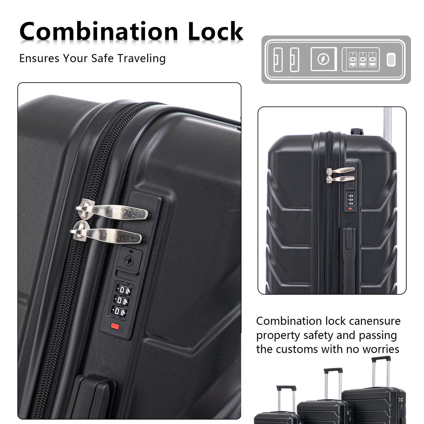 3 Pieces Set 20" / 24" / 28" Spinner Wheel Luggage With Combination Lock Daily Nest