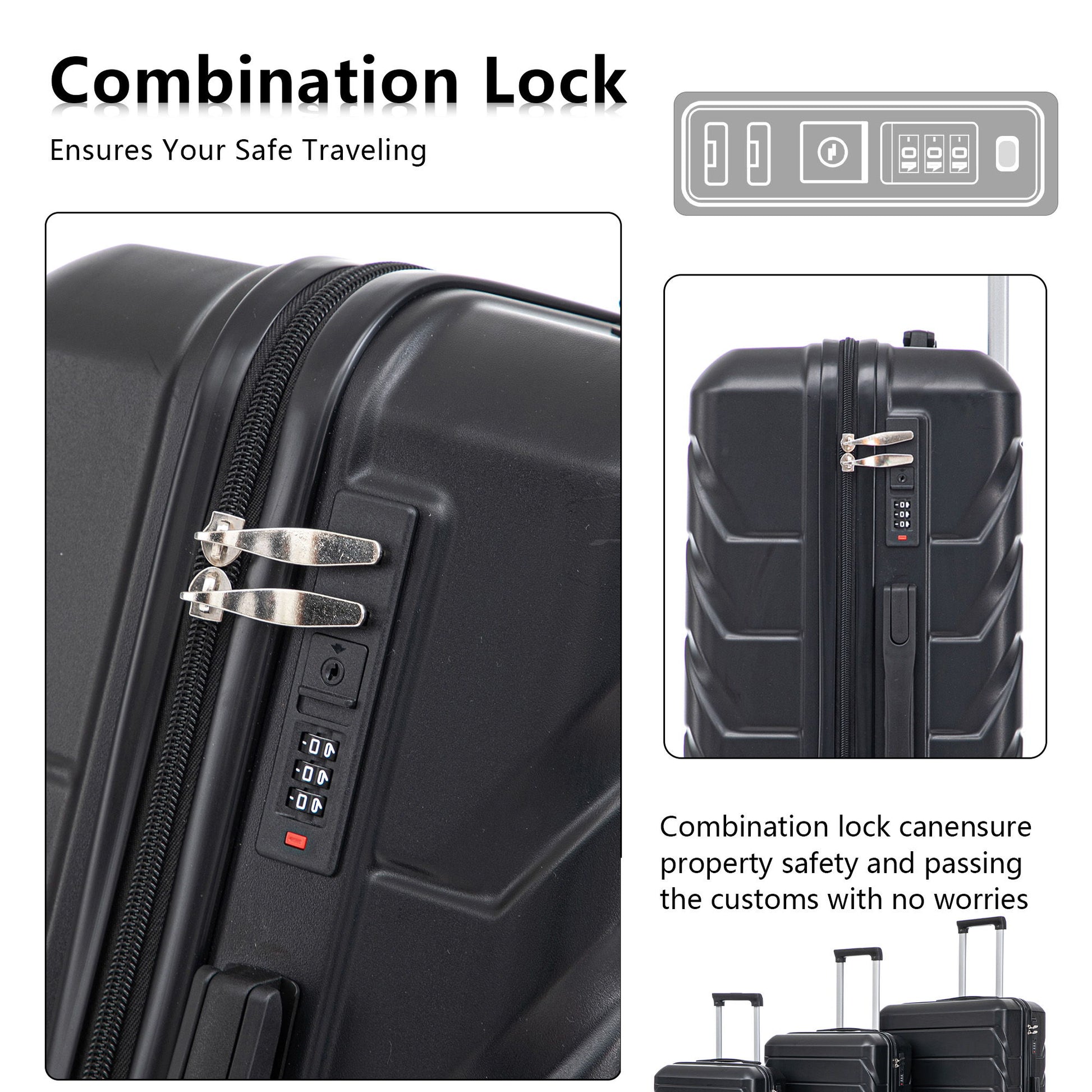 3 Pieces Set 20" / 24" / 28" Spinner Wheel Luggage With Combination Lock Daily Nest
