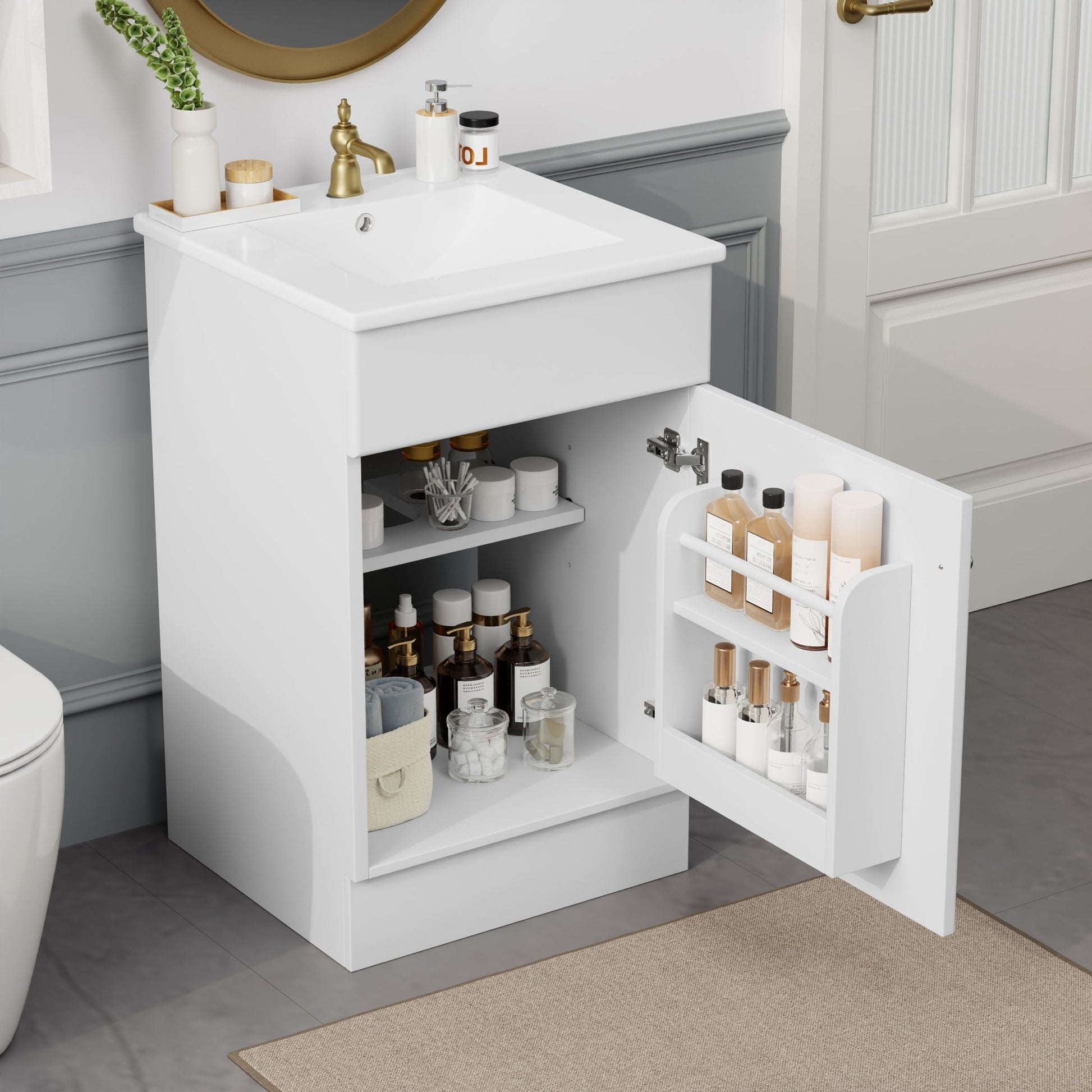 Bathroom Vanity With Sink, Cabinet With Adjustable Shelf Noble House