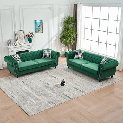 Chesterfield Set With Roll Armrest & Nailhead Home Essentials