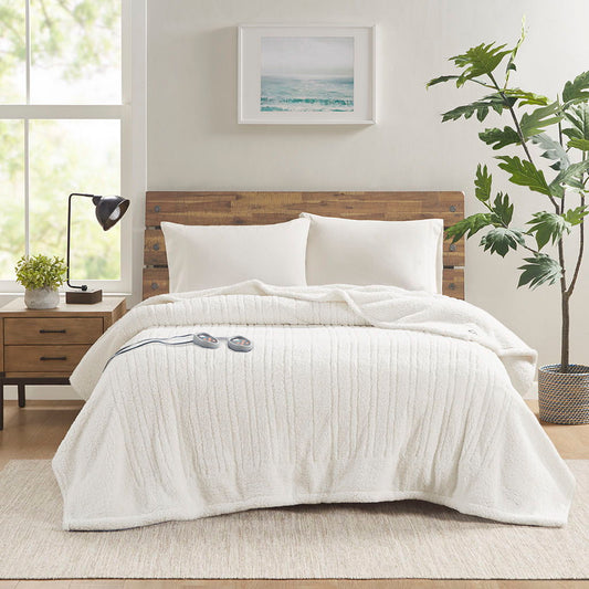 Sherpa - Queen Heated Blanket - Ivory True North by Sleep Philosophy