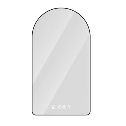 Modern Arched LED Bathroom Mirror With Time And Temperature Display, Anti Fog, Dimmable Light - Black Daily Nest