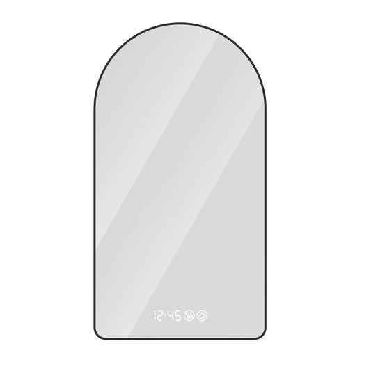 Modern Arched LED Bathroom Mirror With Time And Temperature Display, Anti Fog, Dimmable Light - Black Daily Nest