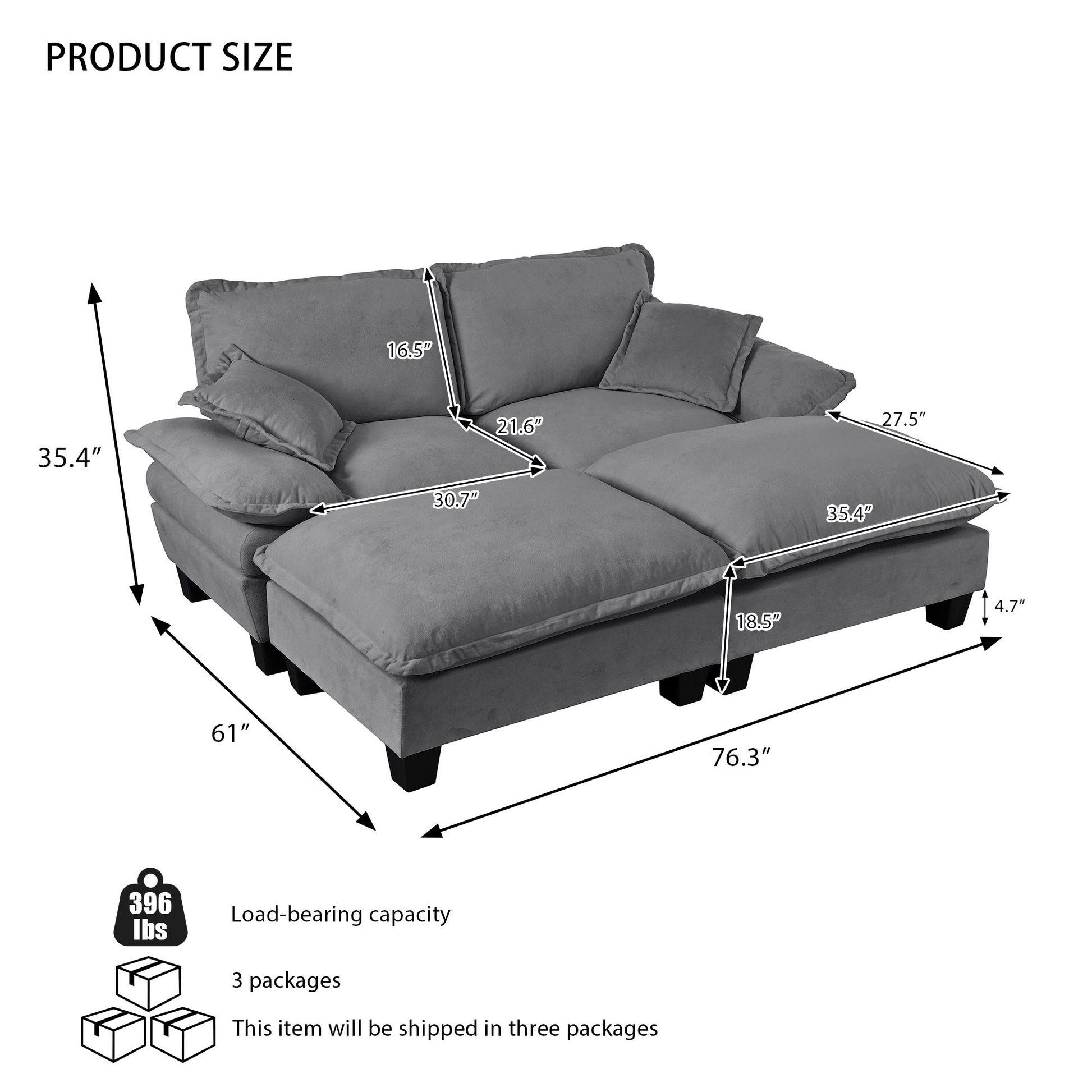 Modular Sectional Sofa With Movable Ottoman & Pillows Home Essentials