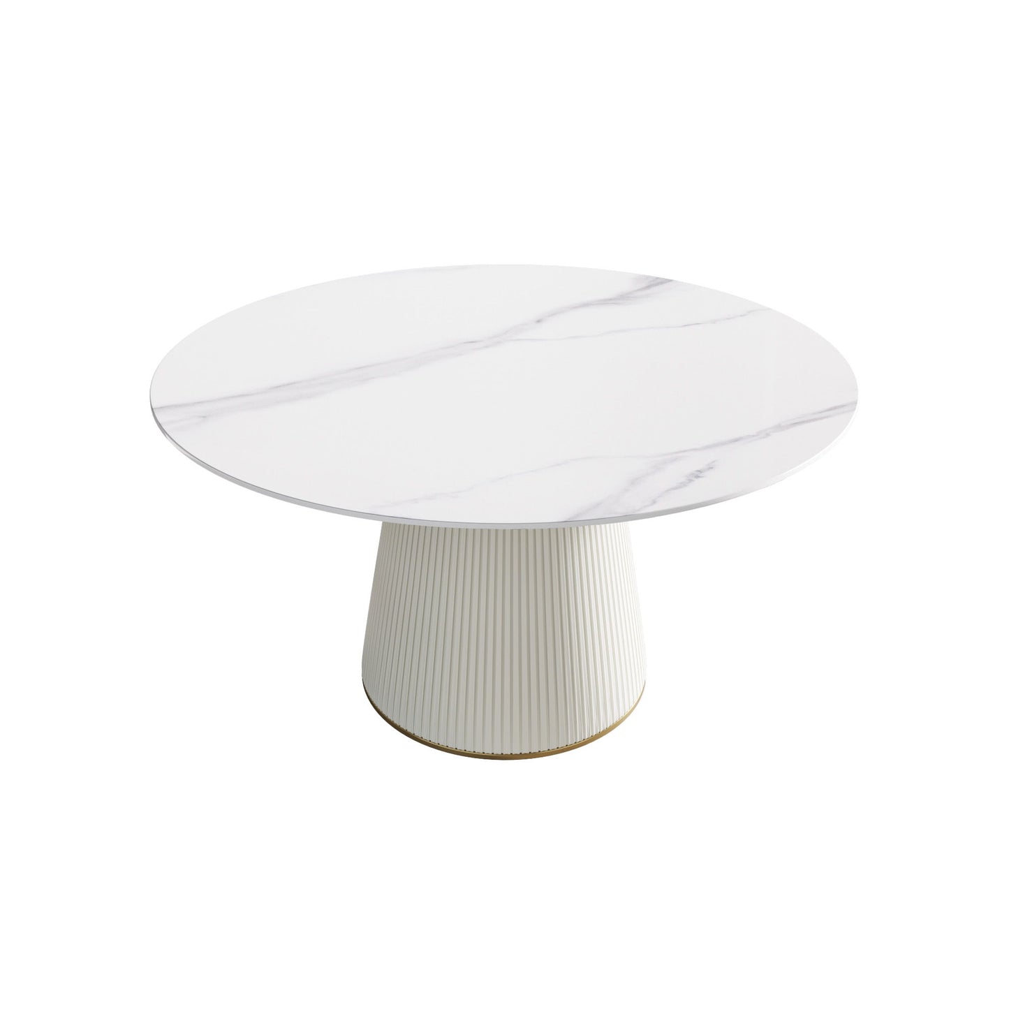 Modern Artificial Stone Round Plywood Base Dining Table, Can Accommodate 6 People, (Not Including Chairs) - White / Beige Home Essentials