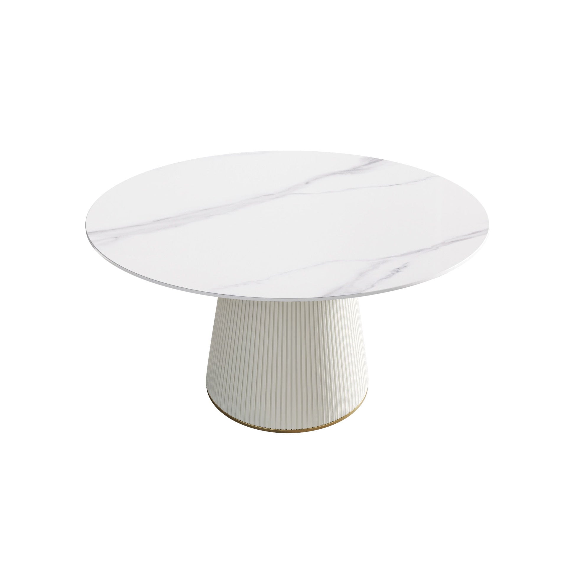 Modern Artificial Stone Round Plywood Base Dining Table, Can Accommodate 6 People, (Not Including Chairs) - White / Beige Home Essentials