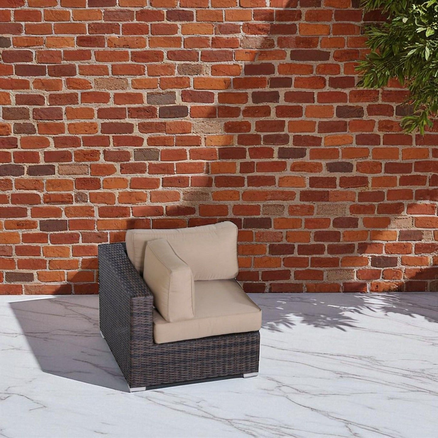 Outdoor 33" Wide Corner Wedge With Cushions - Beige / Brown LSI Patio Furniture