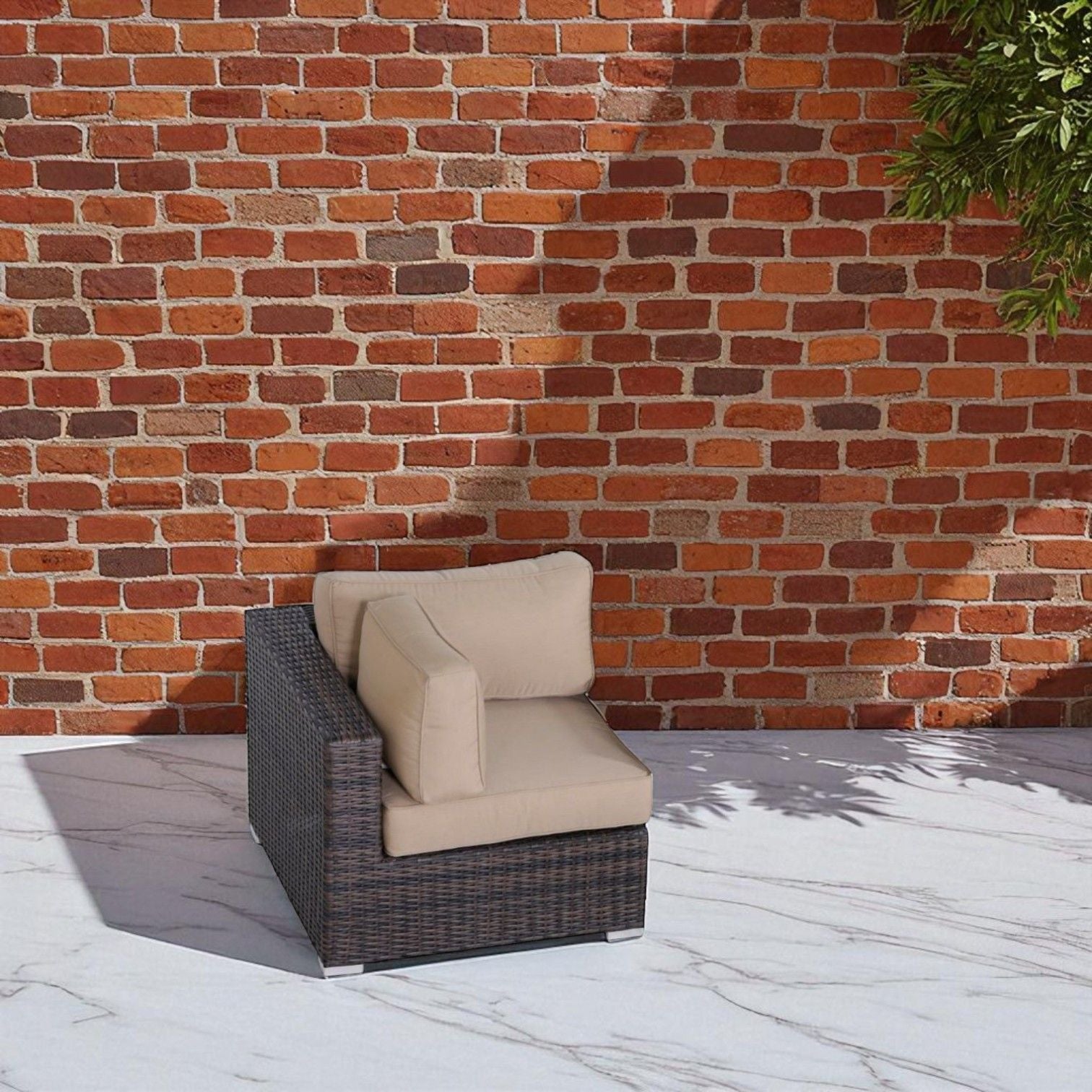 Outdoor 33" Wide Corner Wedge With Cushions - Beige / Brown LSI Patio Furniture