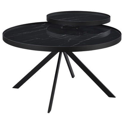Briggs - Round Marble Printed Glass Top Coffee Table Coaster Fine Furniture