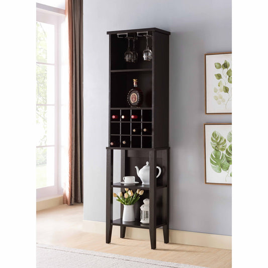 Wooden Wine Bottle Rack Metal Wine Glass Rack Four Shelves - Red Cocoa / Espresso