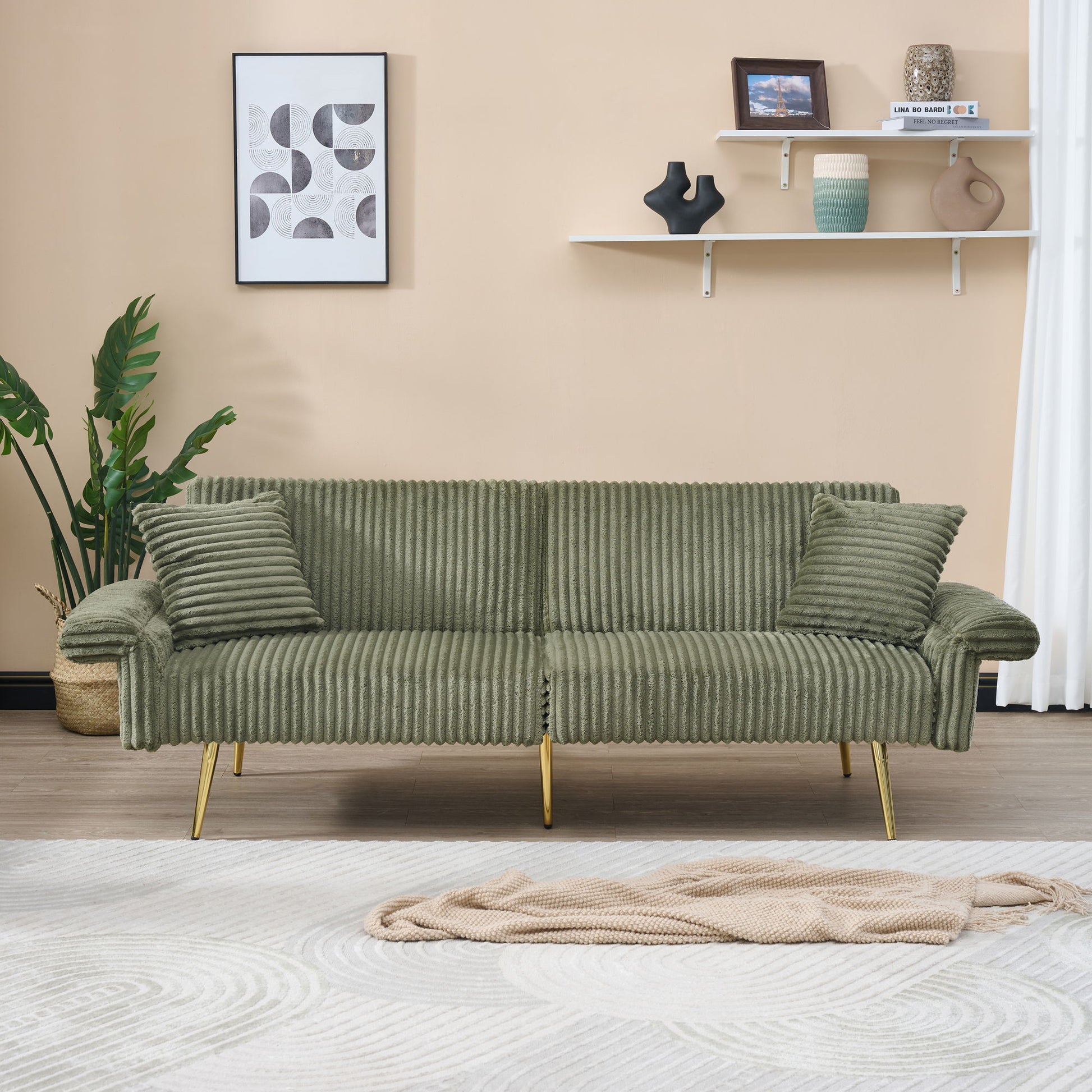 Luxury Corduroy Foldable Double Sofa Bed With Folding Armrests Home Essentials