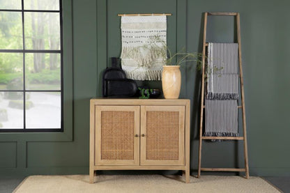 Zamora - Wood Accent Cabinet With Woven Cane CoasterEssence