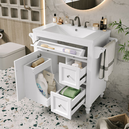 Bathroom Vanity With Top Sink, Modern Storage Cabinet With 2 Drawers And A Tip-Out Drawer