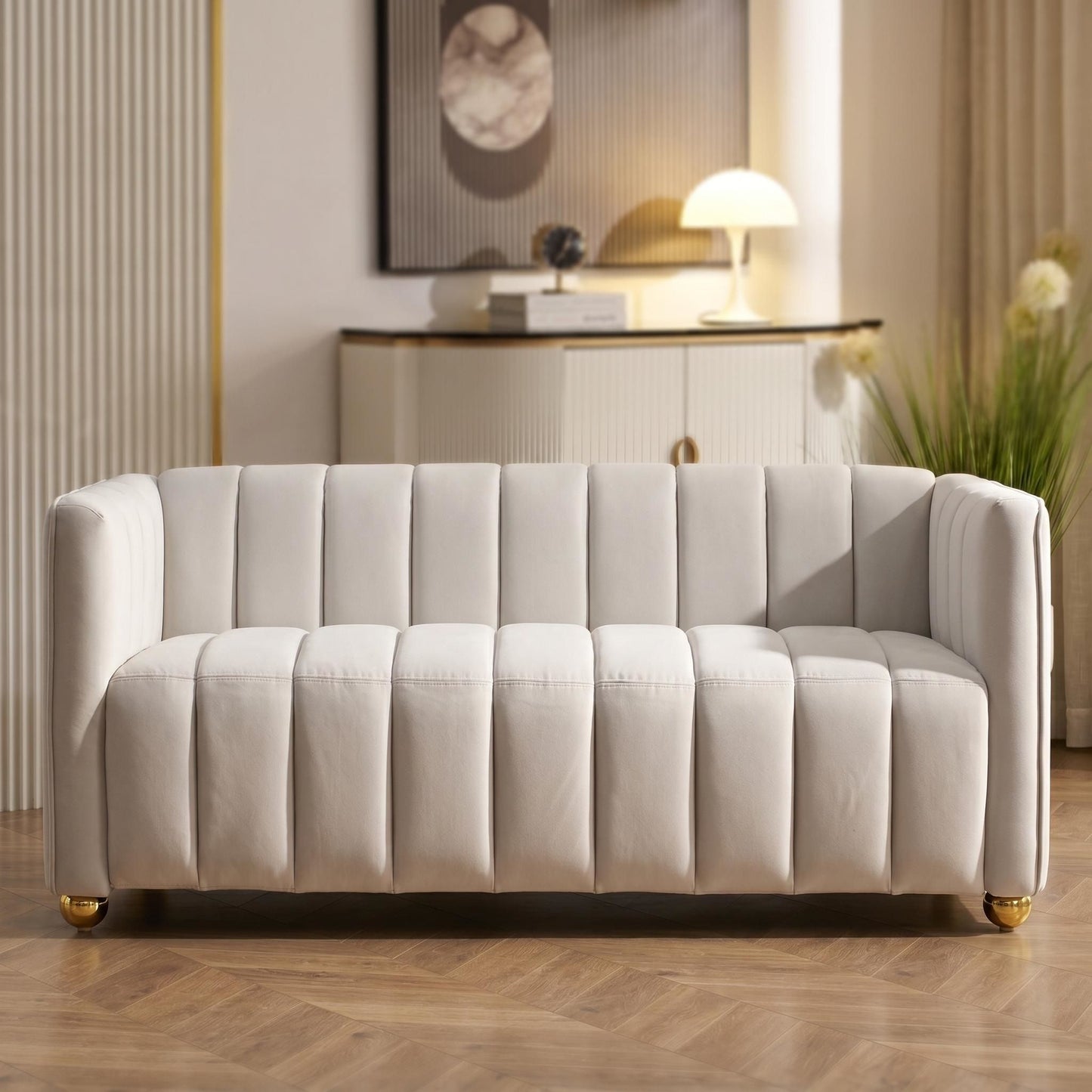 Vertical Channel Tuft Sofa For Apartment Lounge - Ivory US Pride