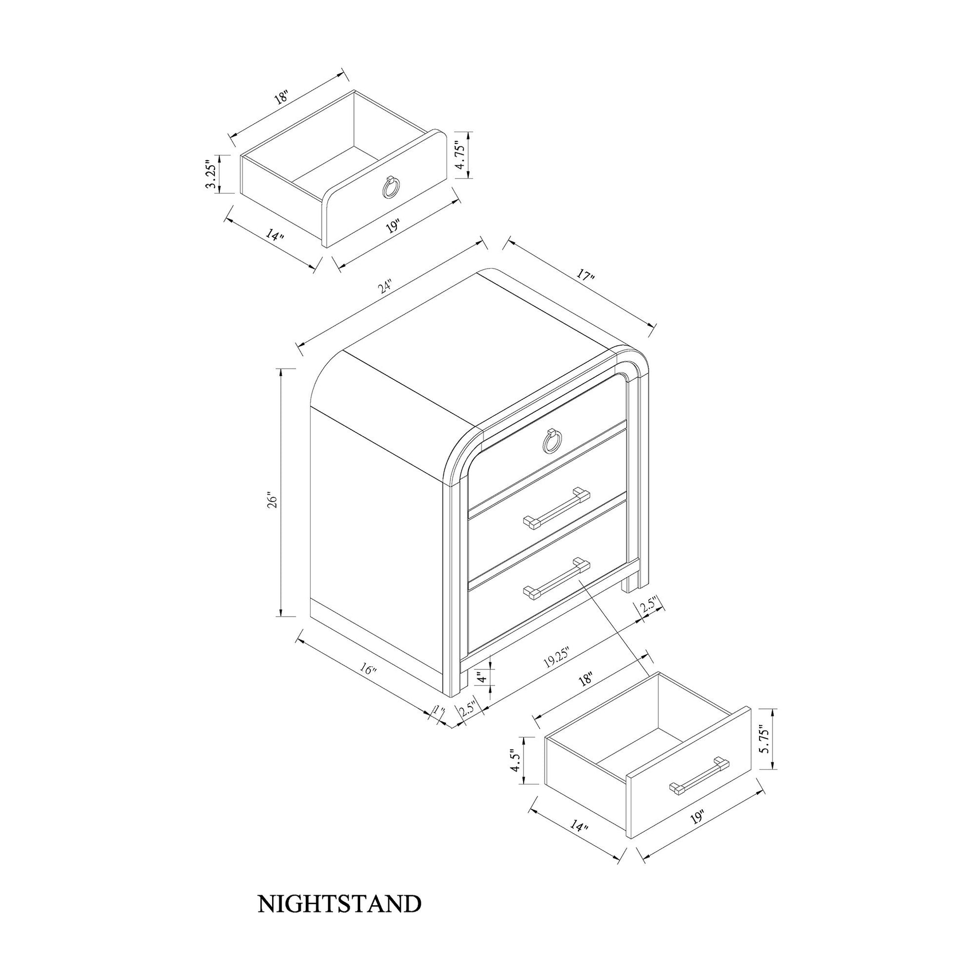 Malco - Nightstand With Spacious Drawer And Gold Metal Fluted Detailing - Black White Global Furniture USA