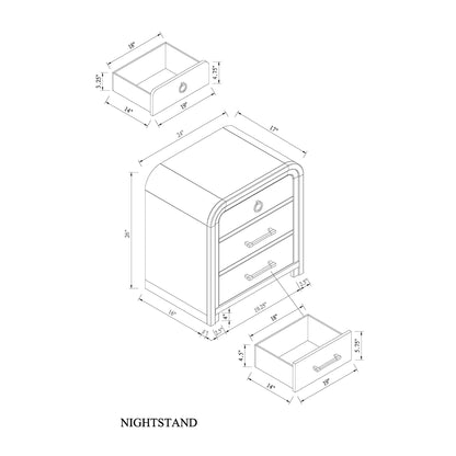 Malco - Nightstand With Spacious Drawer And Gold Metal Fluted Detailing - Black White Global Furniture USA