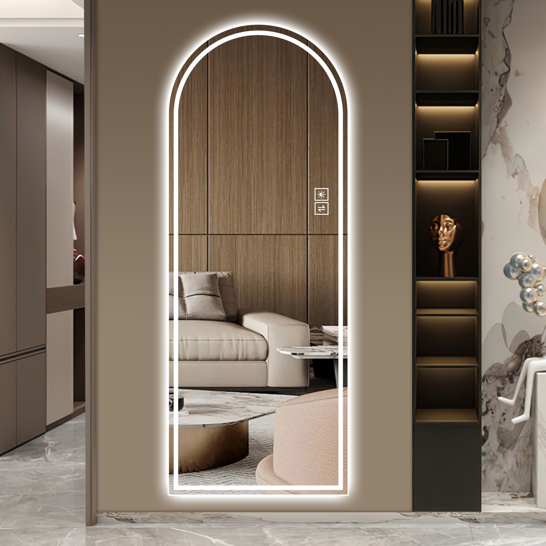 Arch Design LED Full Length Mirror, Dimmable, High Definition, Explosion Proof, 65" X 21" - Silver Daily Nest