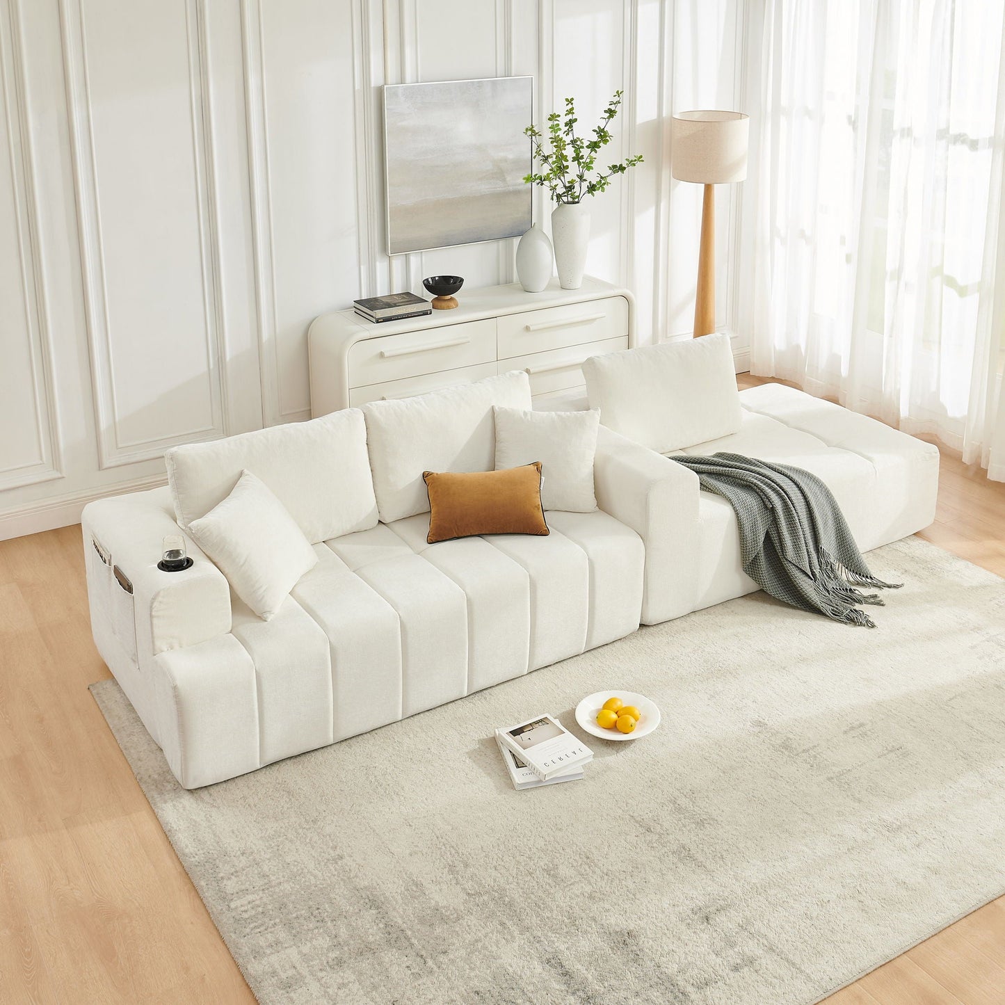 L - Shaped Sectional Sofa With Cup Holders & Side Pockets Home Essentials