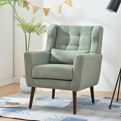 Modern Accent Chair, Teddy Fabric Living Room Chairs Comfy Reading Chair, Mid Century Accent Chair, Lounge Arm Chairs Armchair For Living Room Bedroom - Light Green Home Essentials