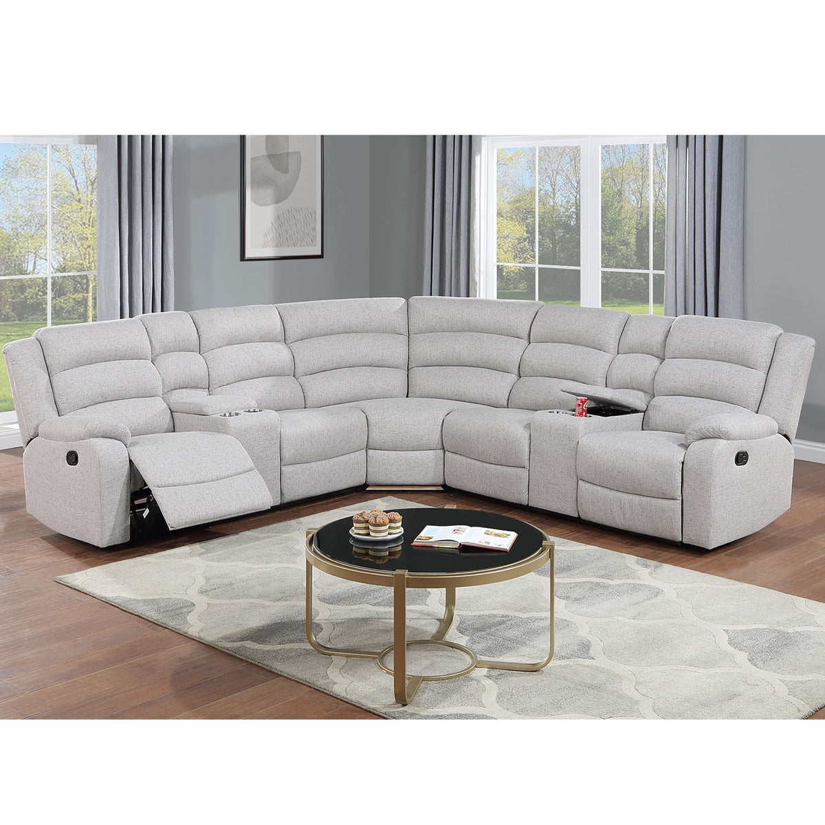 Manual Motion Reclining Loveseat 3 Piece Sectional Set With Console Storage And Cup Holders Home Essentials
