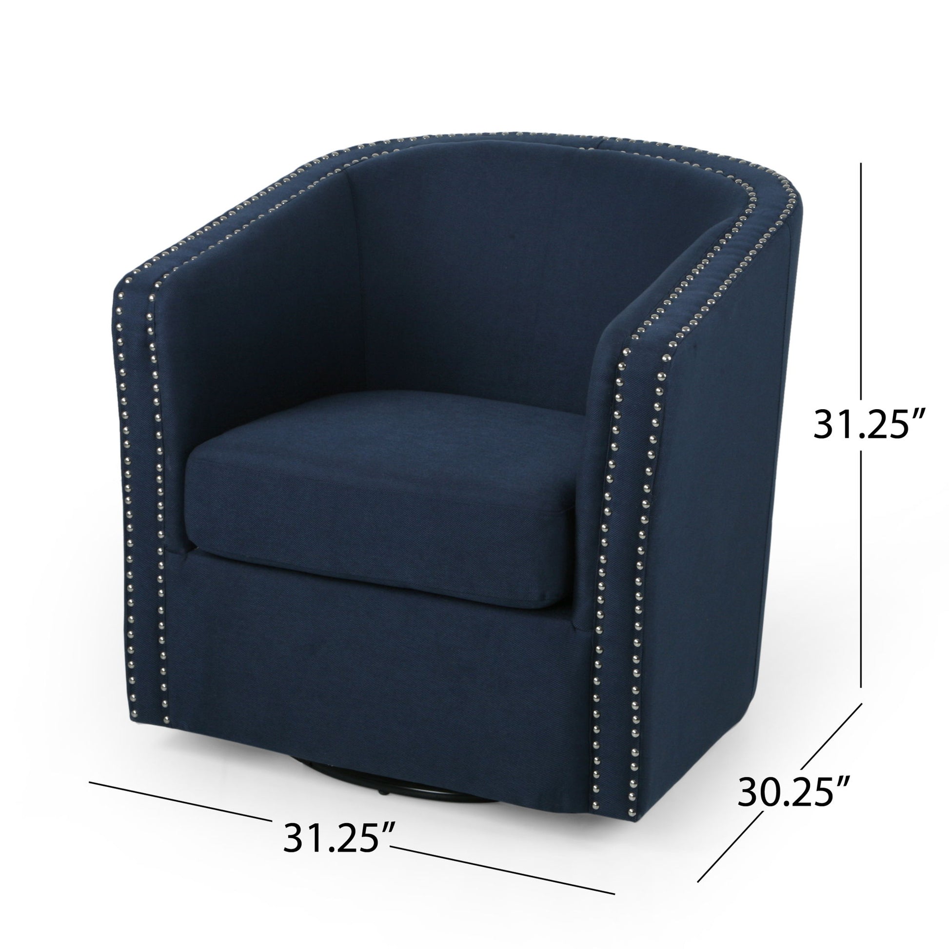 Modern Upholstered Swivel Club Chair With Nailhead Trim Noble House