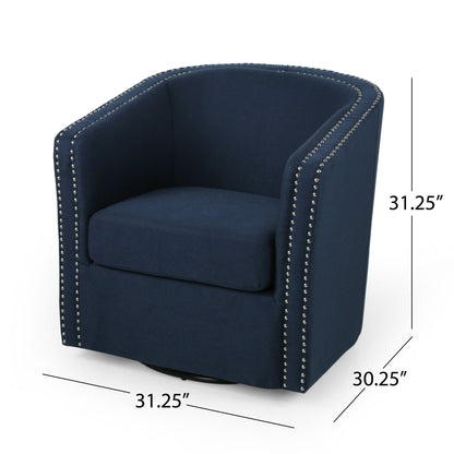 Modern Upholstered Swivel Club Chair With Nailhead Trim Noble House