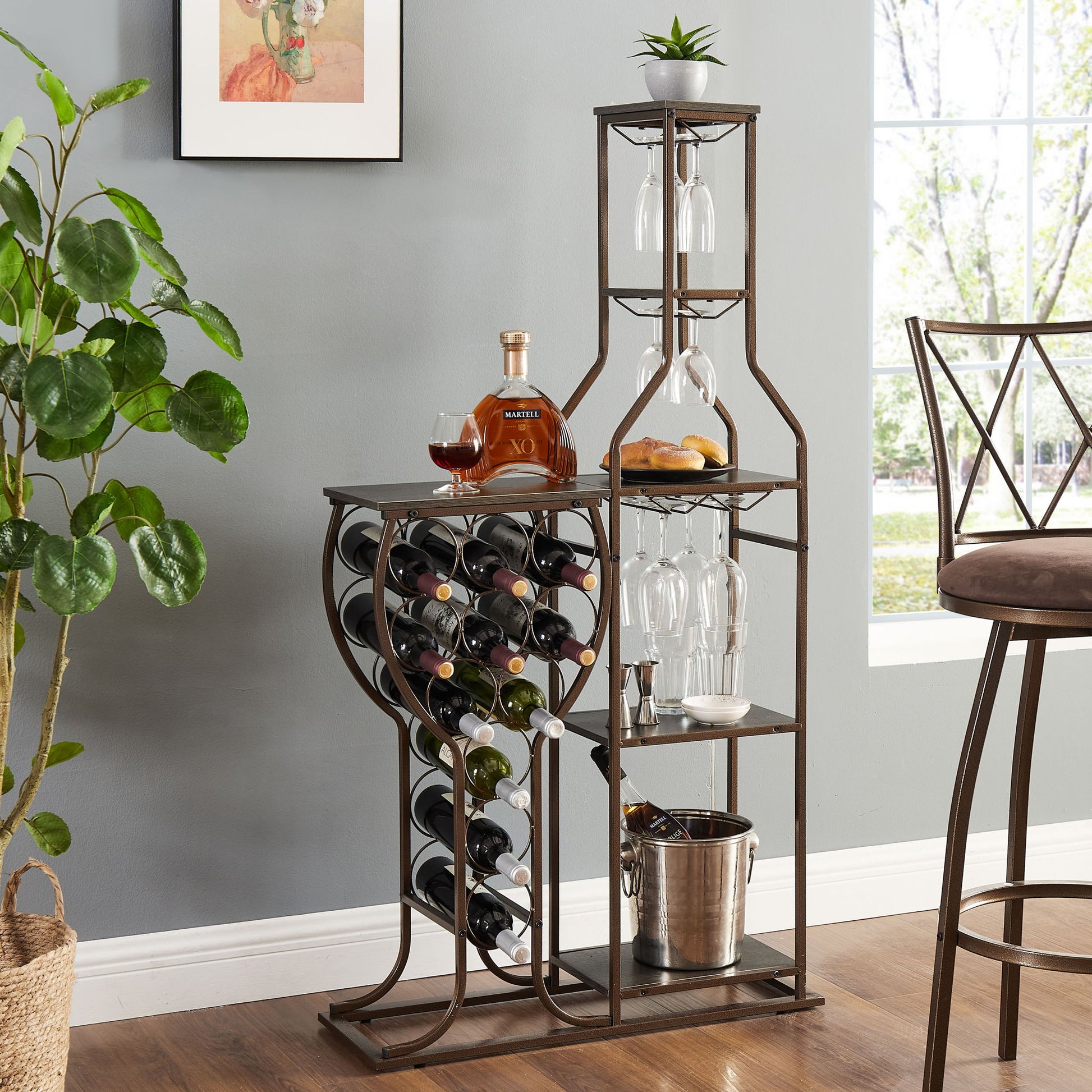 11 Bottle Wine Bakers Rack, 5 Tier Freestanding Wine Rack With Hanging Wine Glass Holder And Storage Shelves, Wine Storage Home Bar For Liquor And Wine Storage for Kitchen, Dining Room Home Essentials