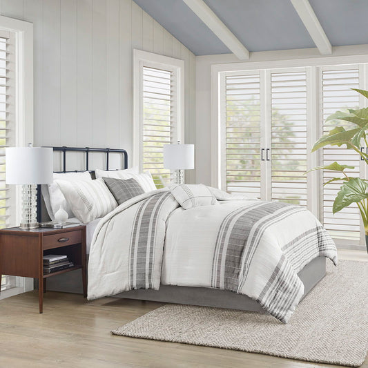 Morgan - California King 6 Piece Oversized Comforter Set - White / Gray Harbor House