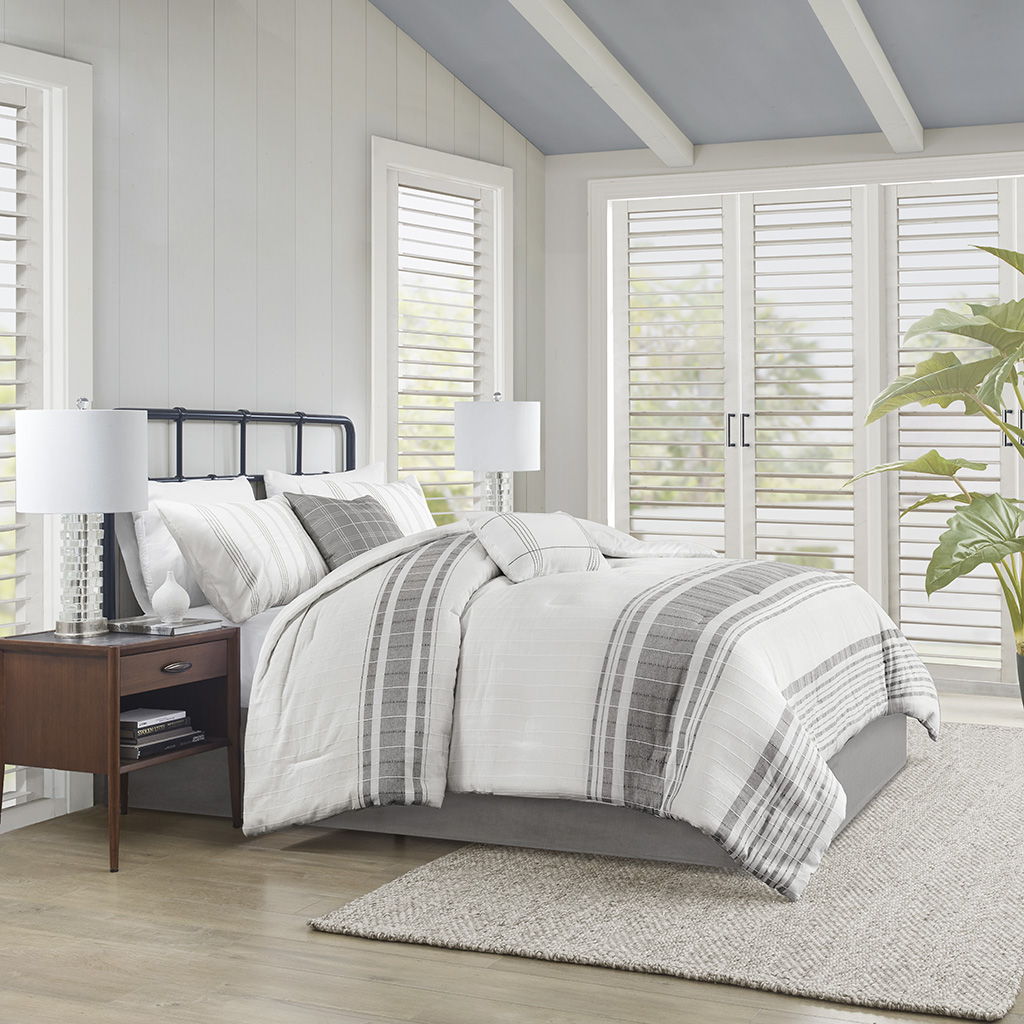 Morgan - 6 Piece Oversized Comforter Set - White / Gray Harbor House