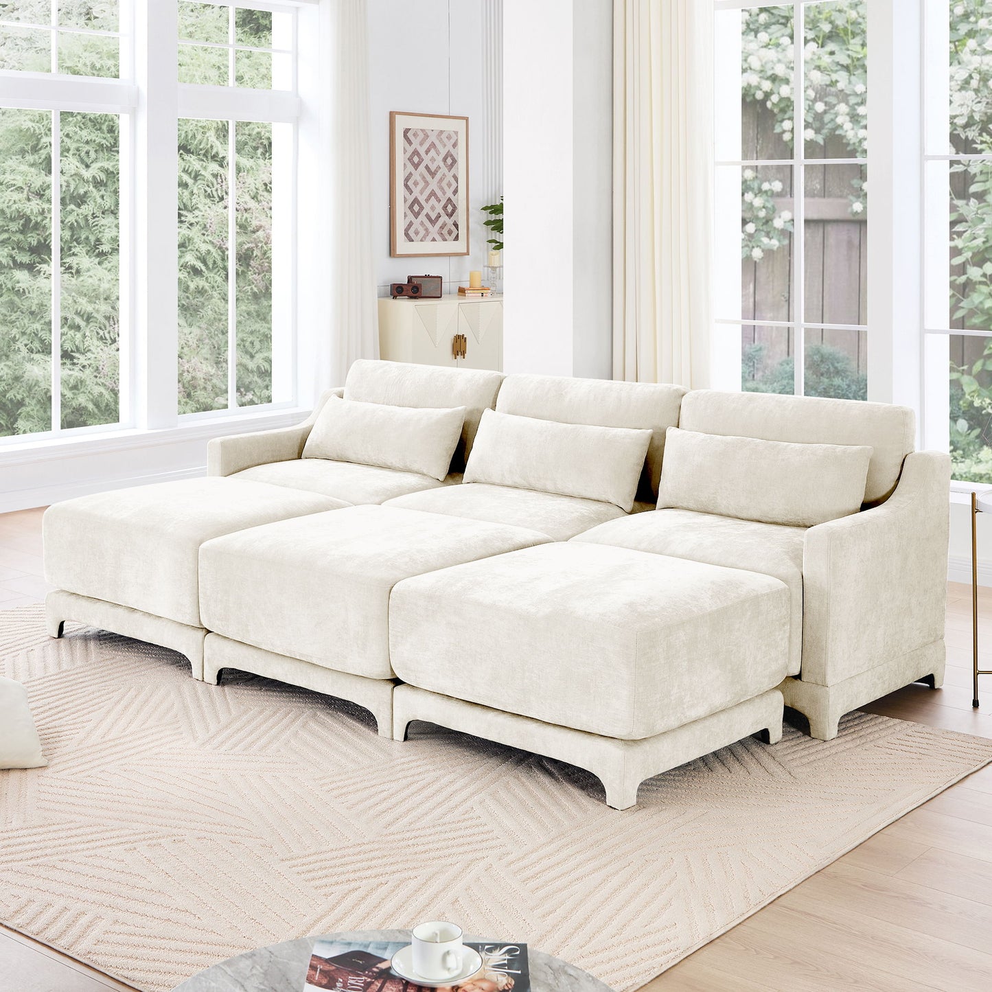 Stylish Sofa With Ottoman And Lumbar Pillows, Ergonomic Design Home Essentials