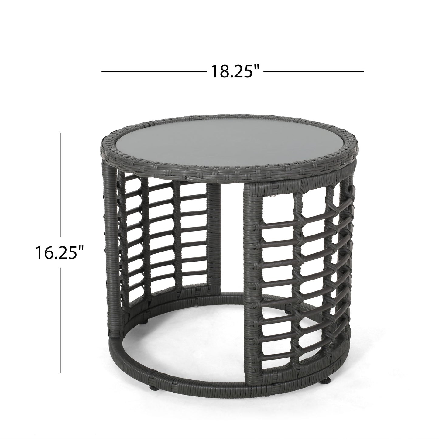 Achill - Outdoor Modern Boho Wicker Side Table With Glass Top - Gray Noble House