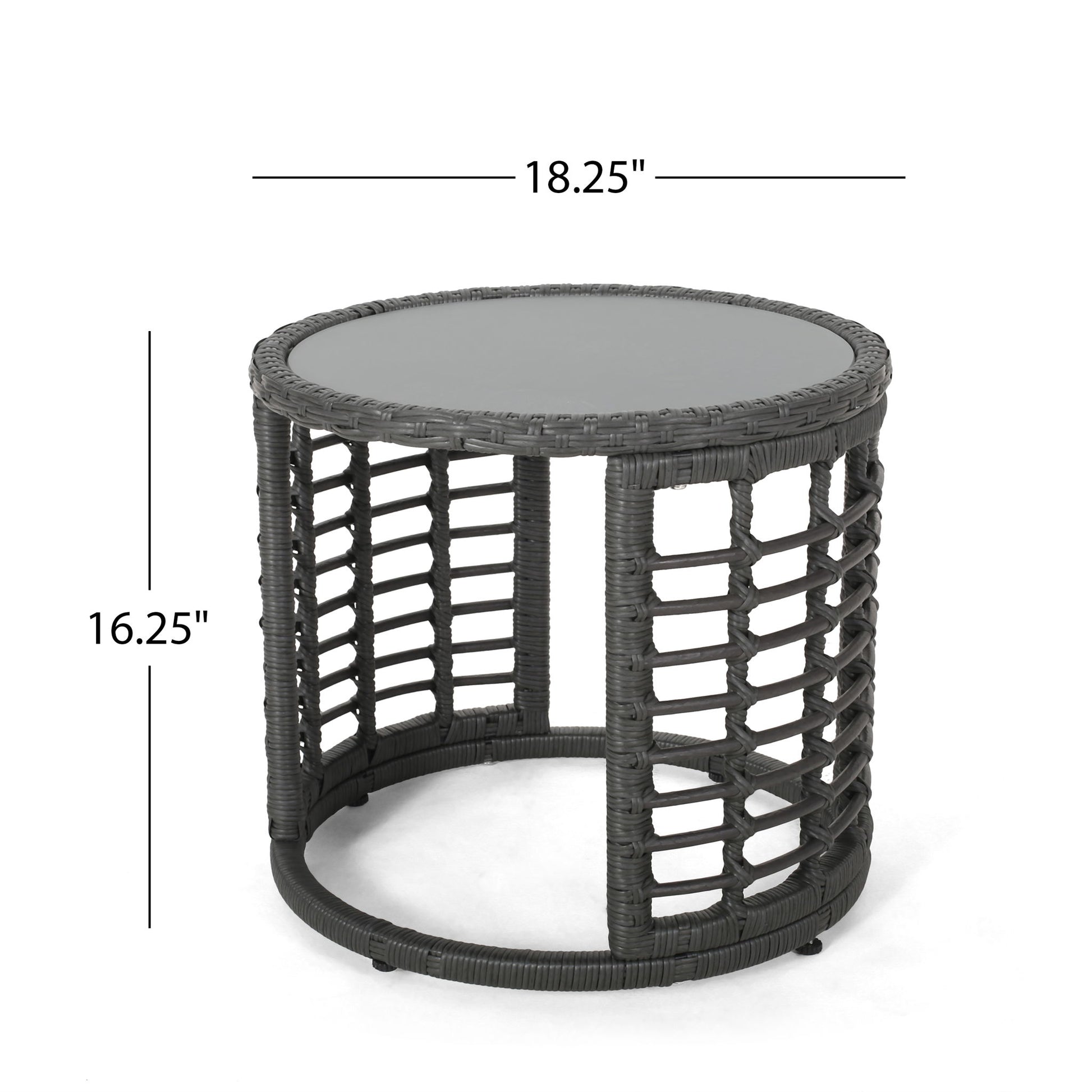 Achill - Outdoor Modern Boho Wicker Side Table With Glass Top - Gray Noble House